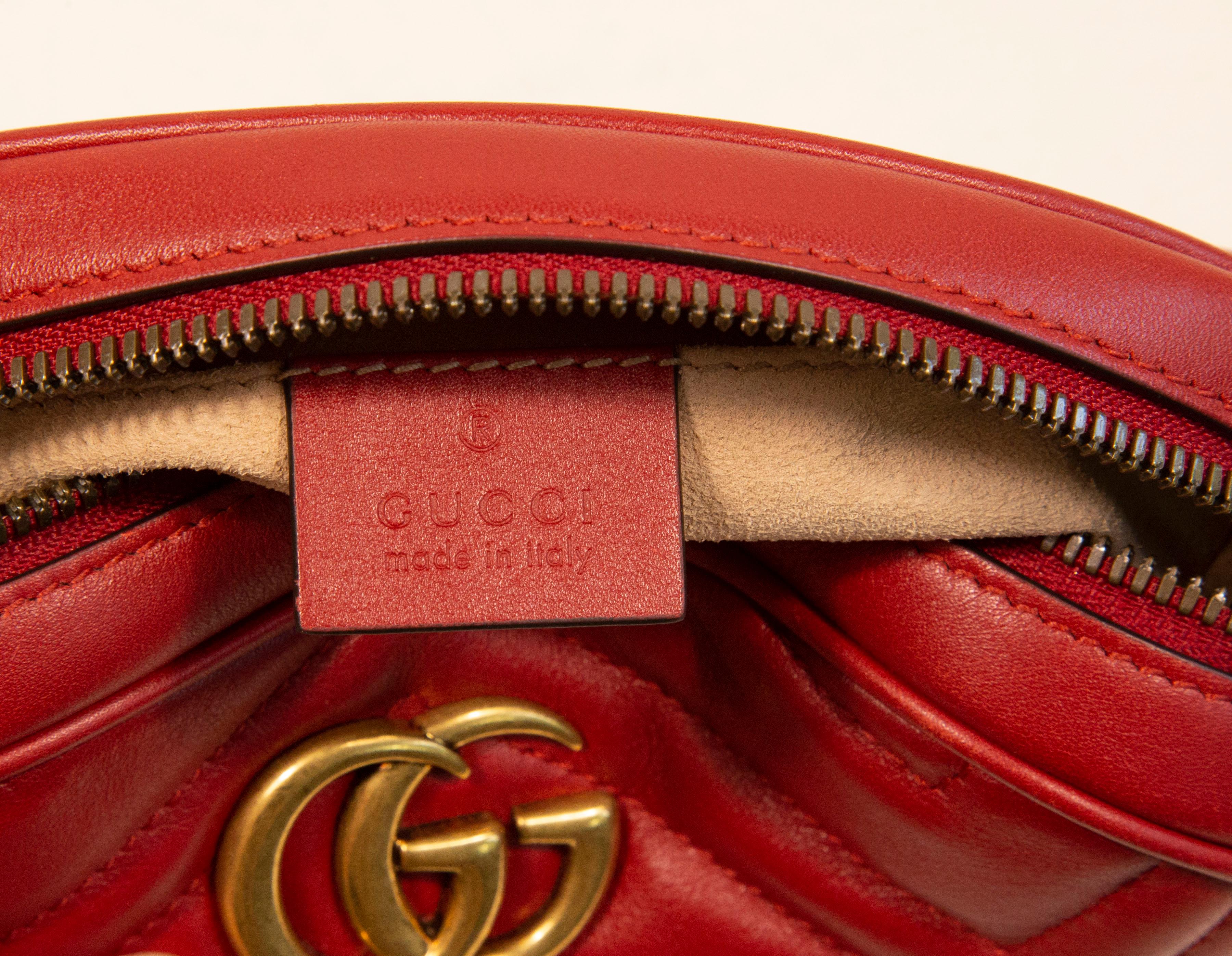 2000s Gucci Red Leather Marmont Oval Belt Bag For Sale 6