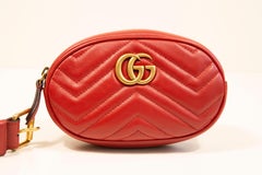 2000s Gucci Red Leather Marmont Oval Belt Bag
