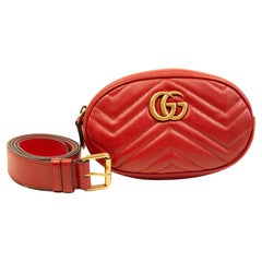 2000s Gucci Red Leather Marmont Oval Belt Bag