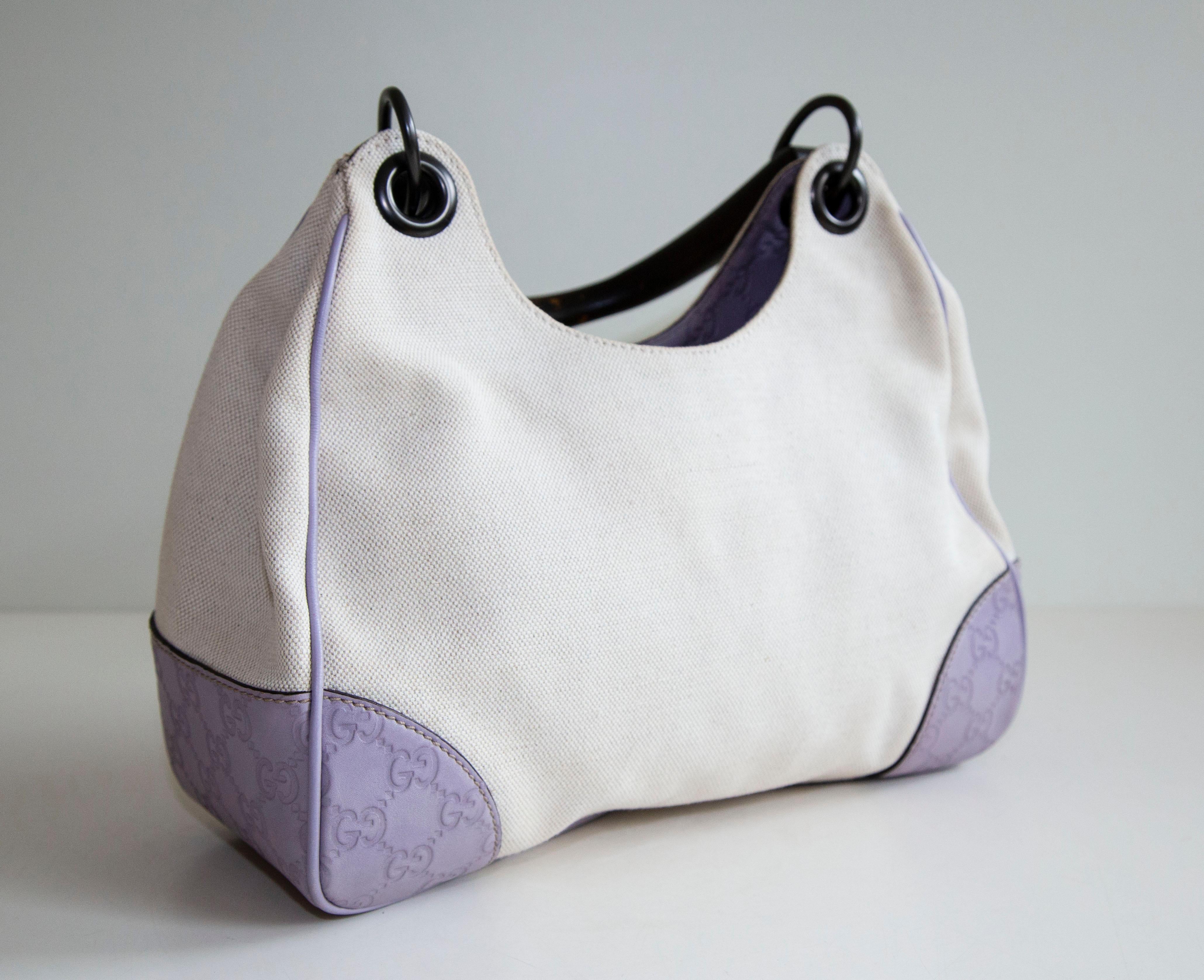 2000s Gucci Shima Canvas and Leather Top Handle Bag In Good Condition For Sale In Arnhem, NL