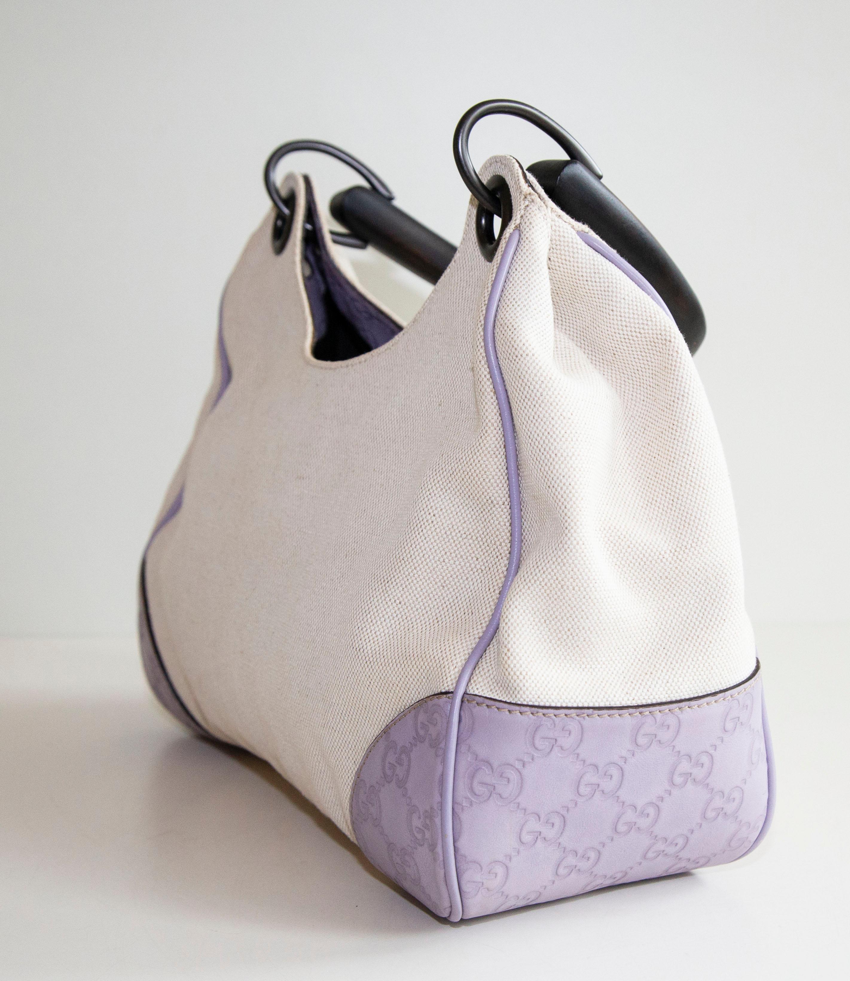 Women's or Men's 2000s Gucci Shima Canvas and Leather Top Handle Bag For Sale
