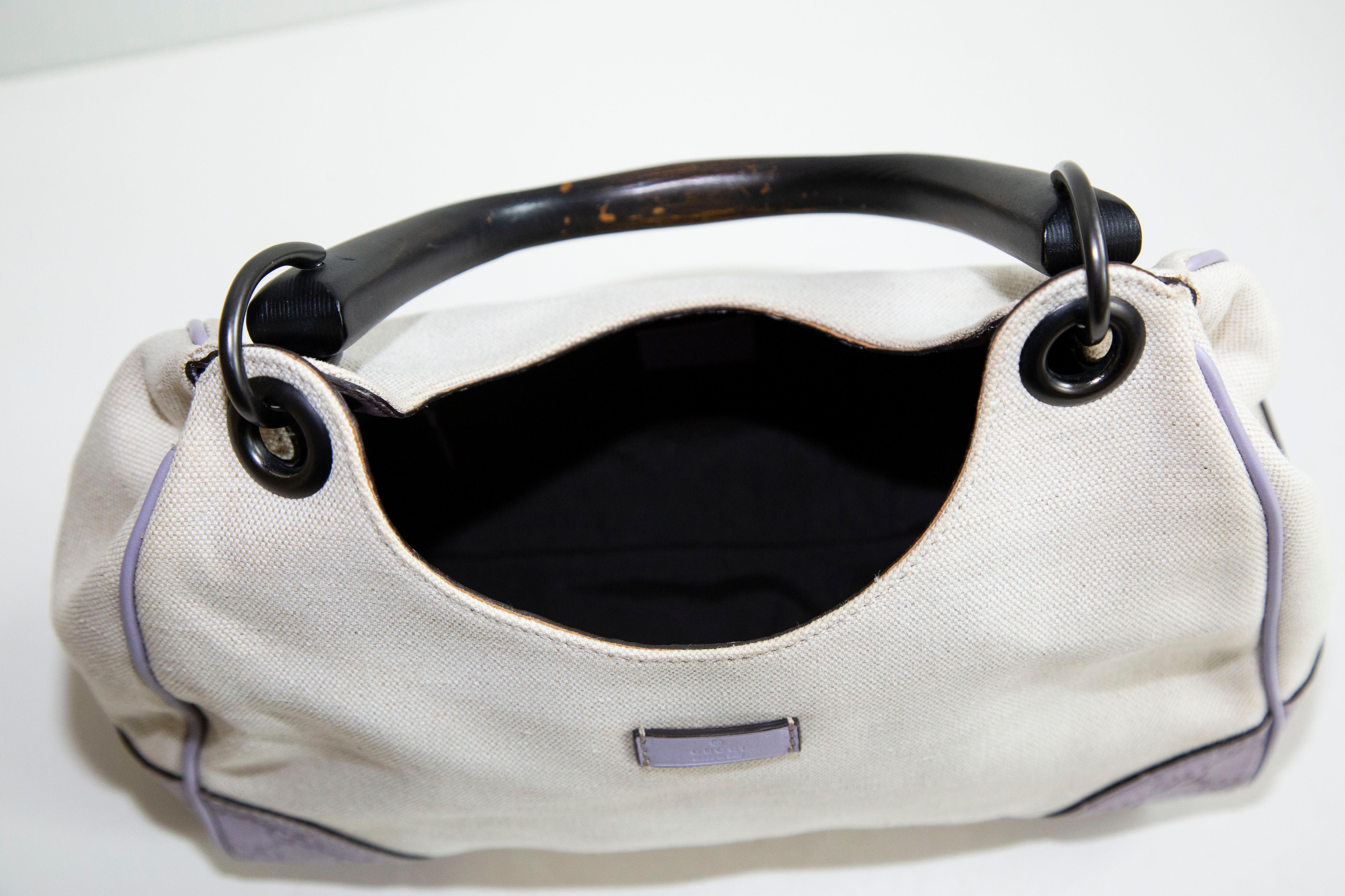 2000s Gucci Shima Canvas and Leather Top Handle Bag For Sale 4