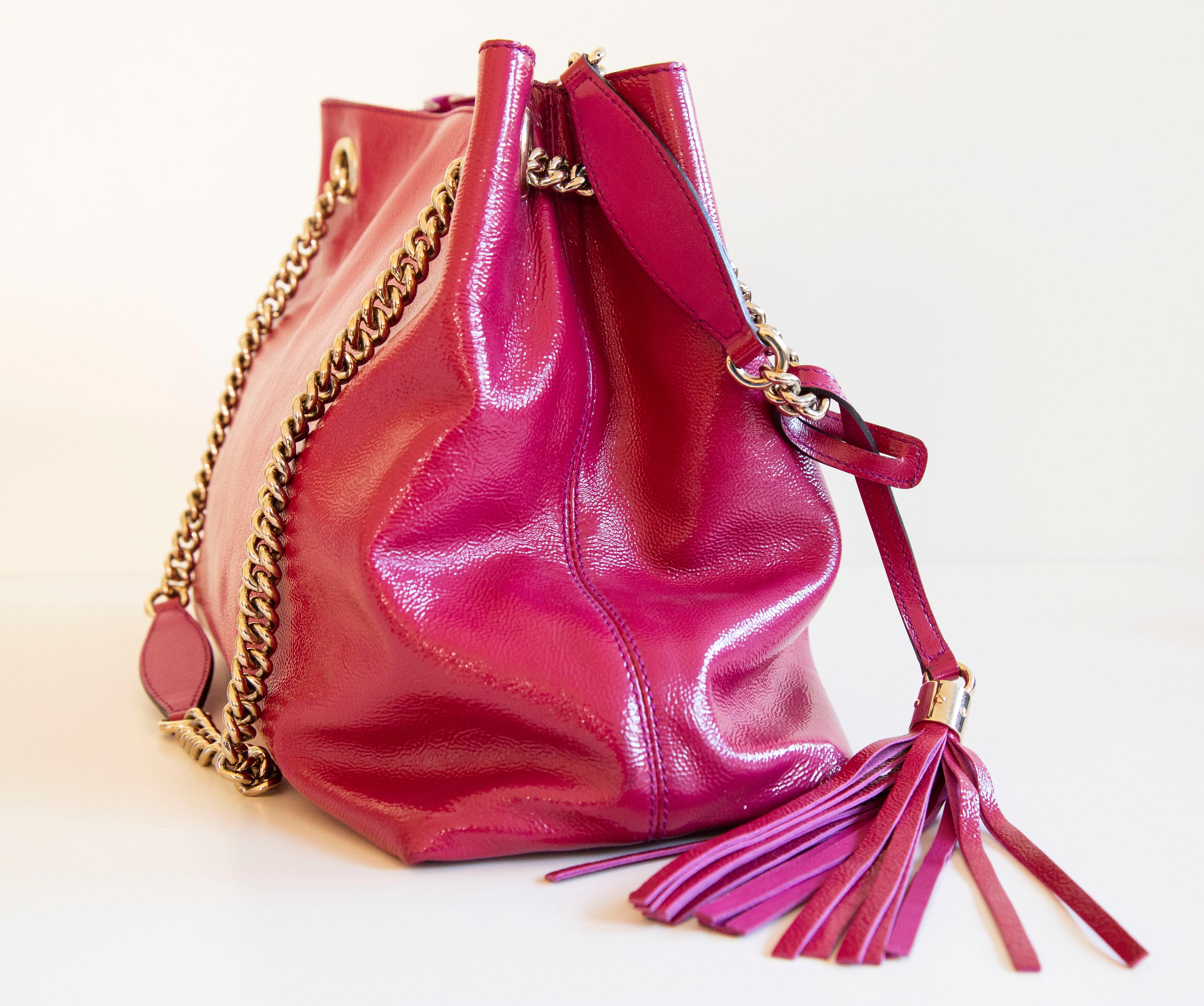 2000s Gucci Soho Pink Patent Leather Chain Shoulder Bag For Sale 1