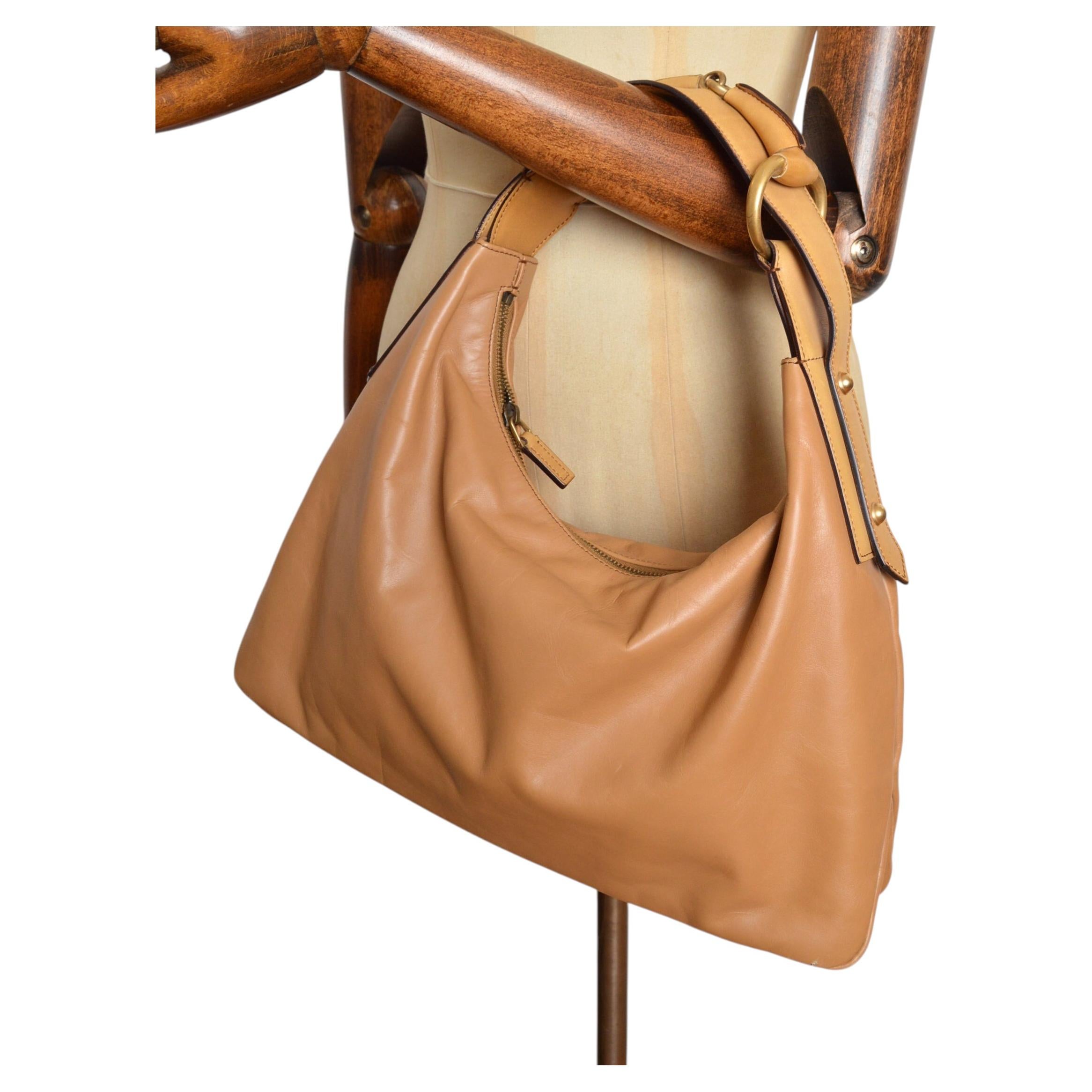 2000's Gucci Tan Beige Cuero Slouchy Hobo Horse-bit Bolso de hombro