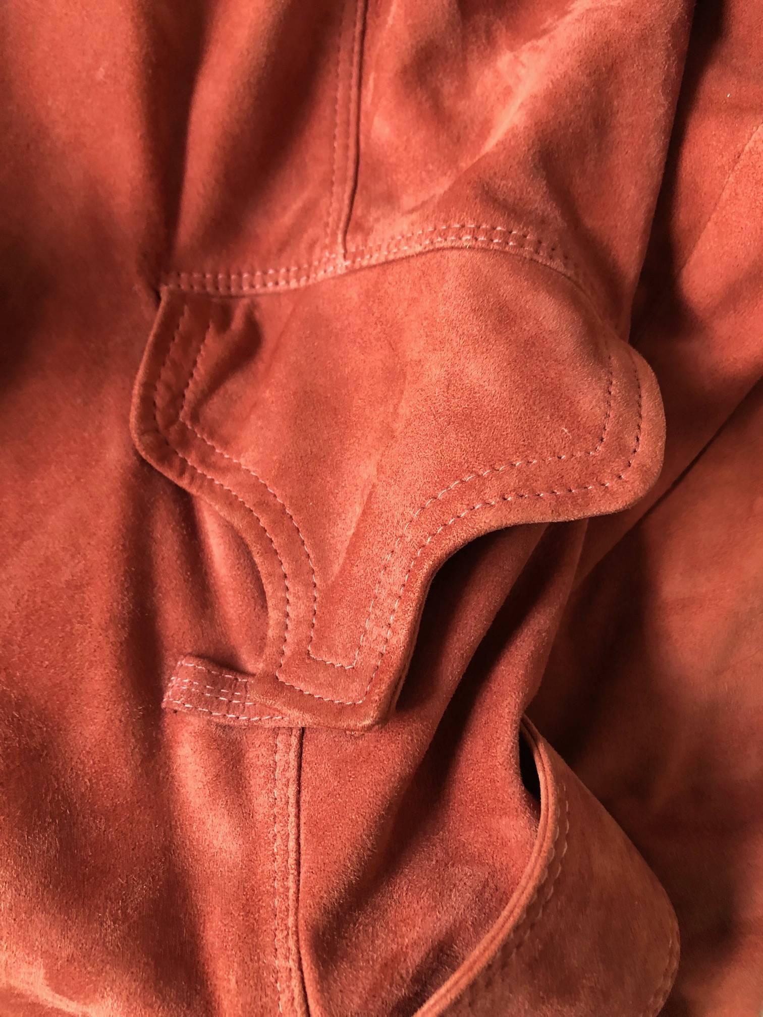 2000s Gucci Terracotta Orange Suede Biker Jacket  1