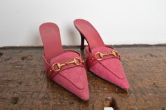 2000s GUCCI TOM FORD Burgundy Red GG Monogram Horsebit pointed Kitten Toe