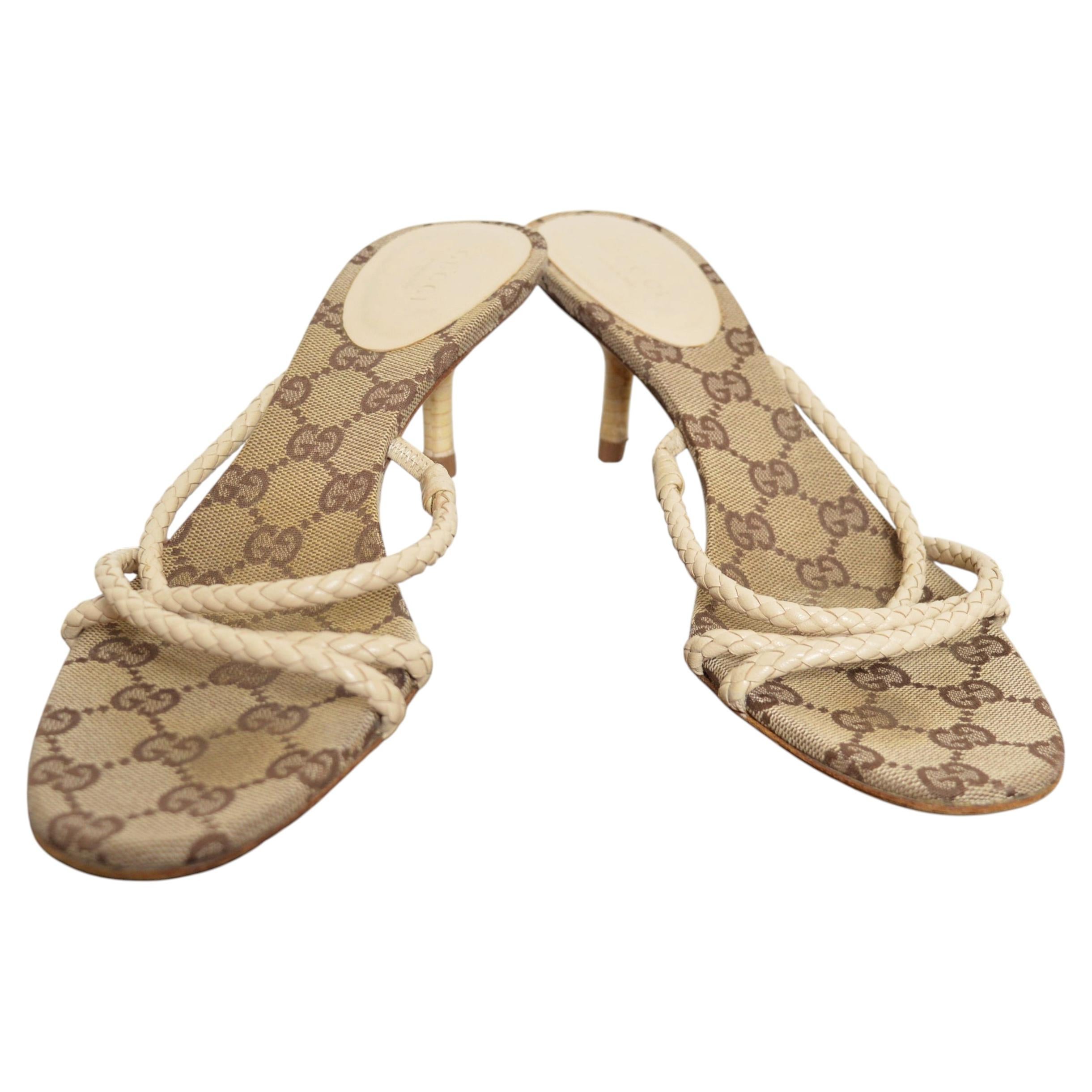 2000's Gucci Tom Ford era Monogram Kitten Heel Sandals - Shoes EU 38 / UK 5