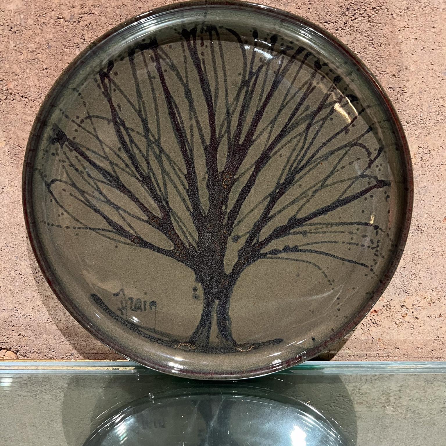 American 2000s Studio Art Pottery Plate Abstract Tree Tim Frain TN For Sale