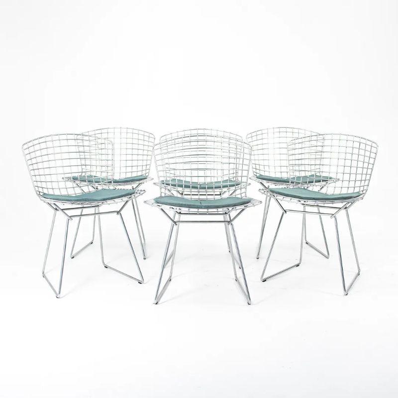 Modern 2000s Harry Bertoia for Knoll Dining / Side Chairs w/ Blue Pads, Set of 6