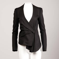 2000s Helmut Lang Black Wool + Silk Asymmetric Avant Garde Blazer Jacket