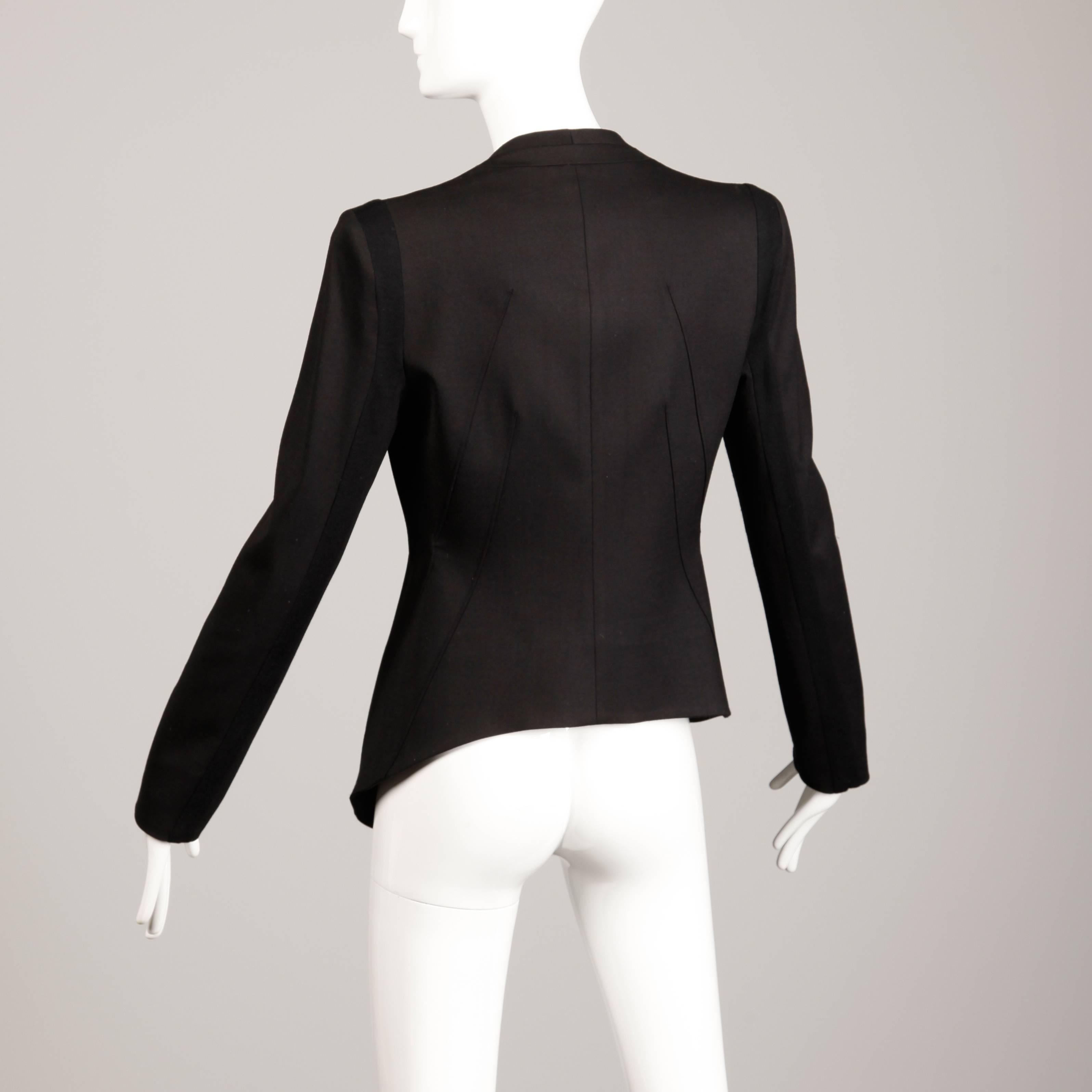 Women's 2000s Helmut Lang Black Wool + Silk Asymmetric Avant Garde Blazer Jacket For Sale