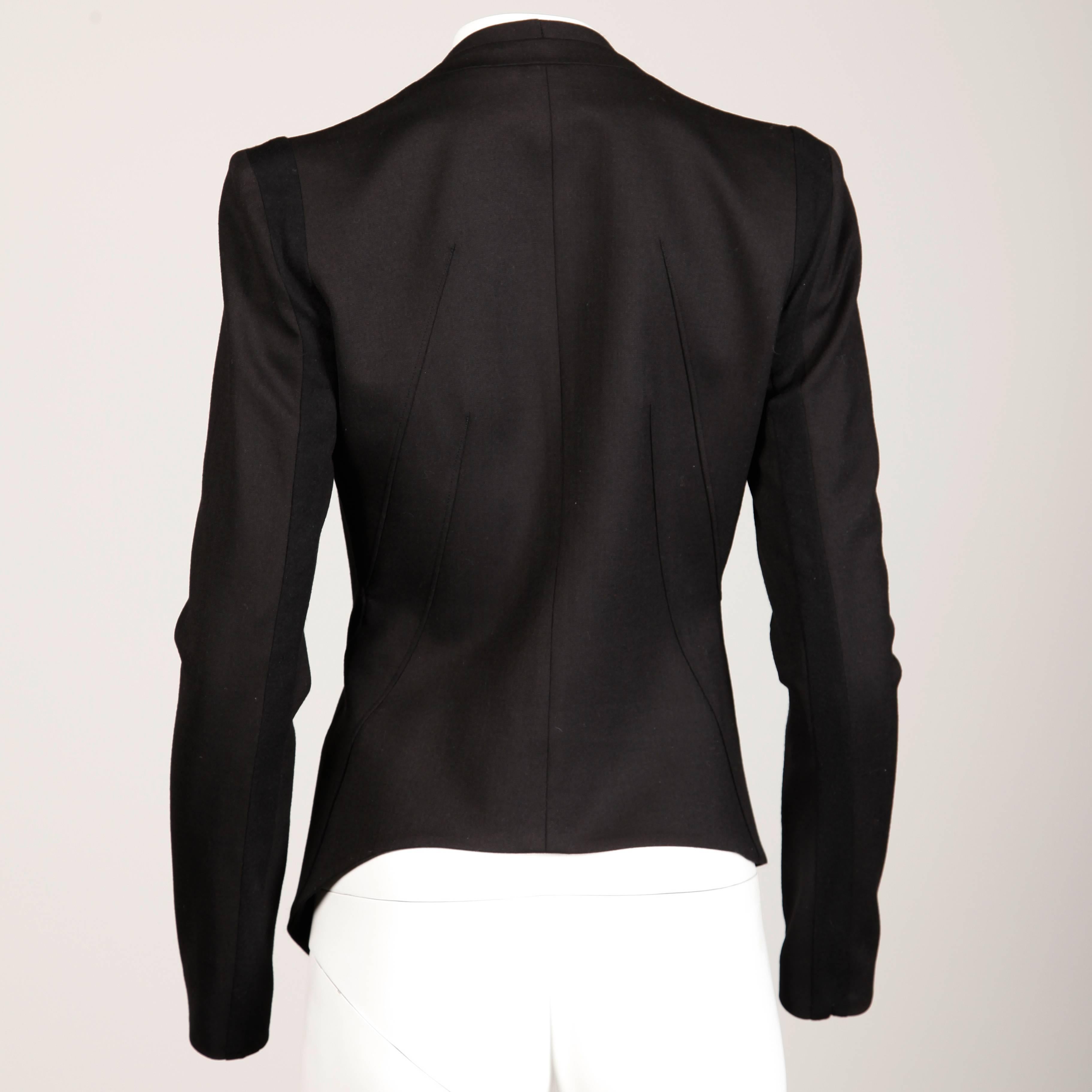 2000s Helmut Lang Black Wool + Silk Asymmetric Avant Garde Blazer Jacket For Sale 2