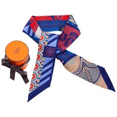 Sciarpa Twilly in seta blu Hermes degli anni 2000