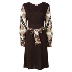 2000s Hermès brown wool and silk dress with printed details