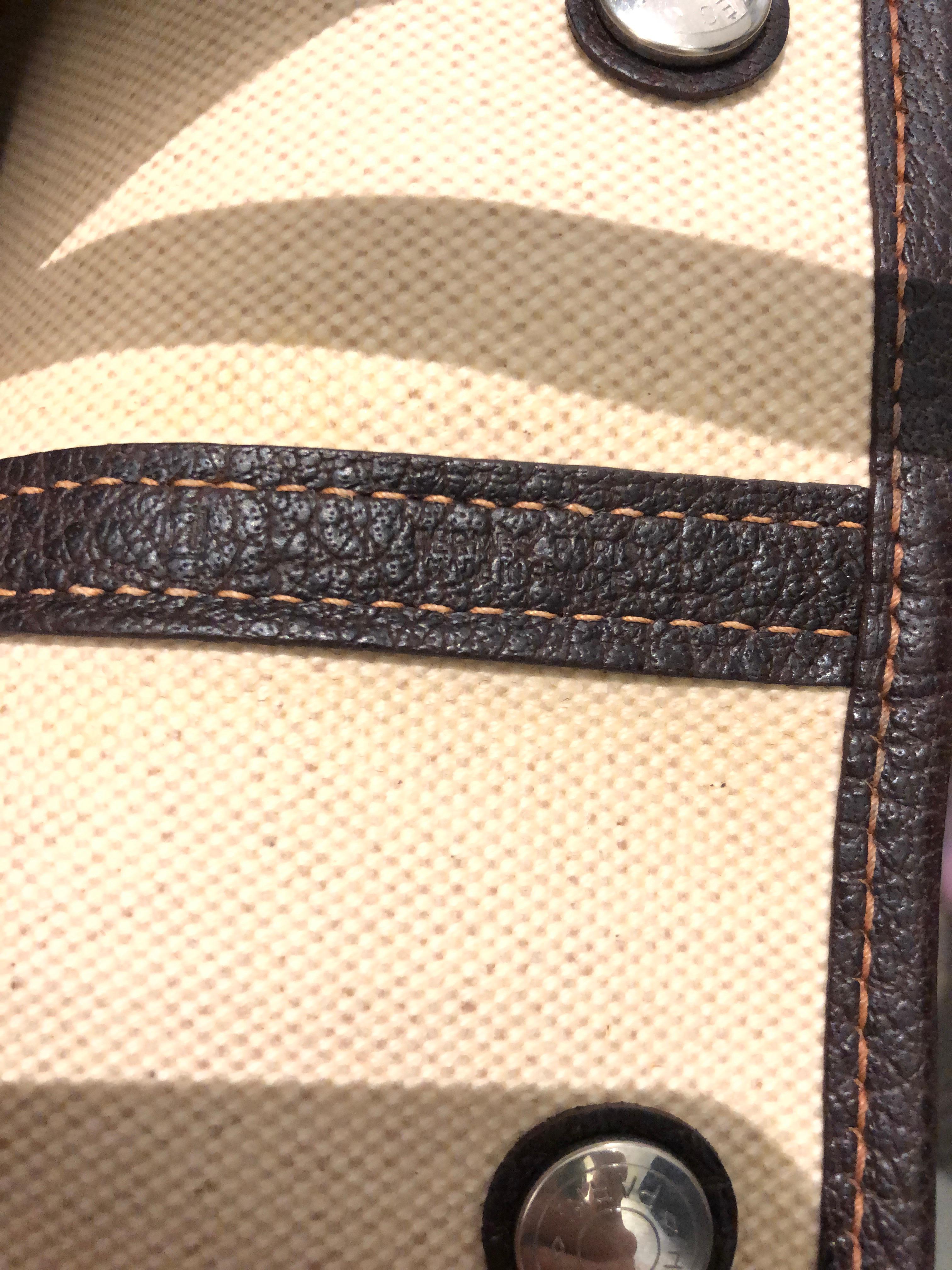 2000s Hermes Natural Linen Ebene Buffalo Leather Garden Party Vertical Tote Bag 3