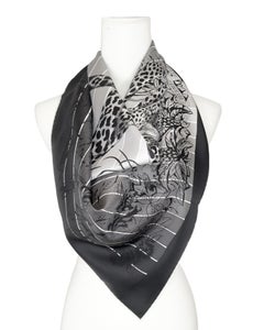 Sciarpa Hermès Jungling Love in seta nera e grigia di Robert Dallet del 2000
