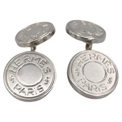 2000s Hermes Paris 925 Silver “Clou De Selle” Button Cufflinks