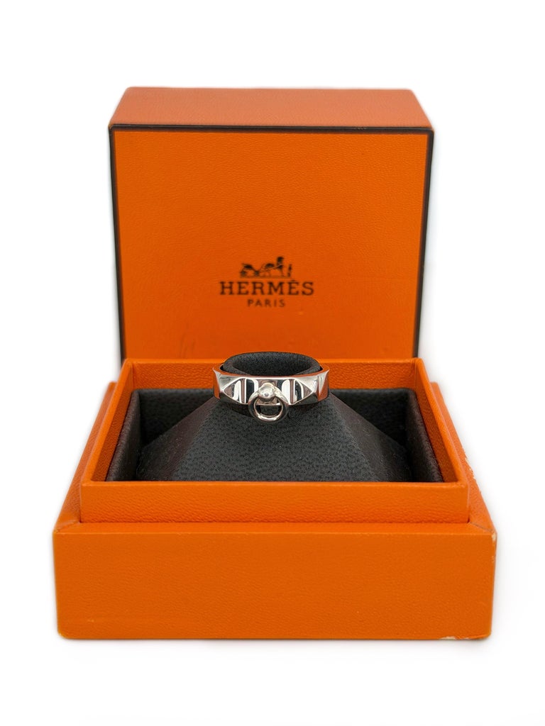 2000s Hermès Paris 925 Silver Collier de Chien Ring For Sale at
