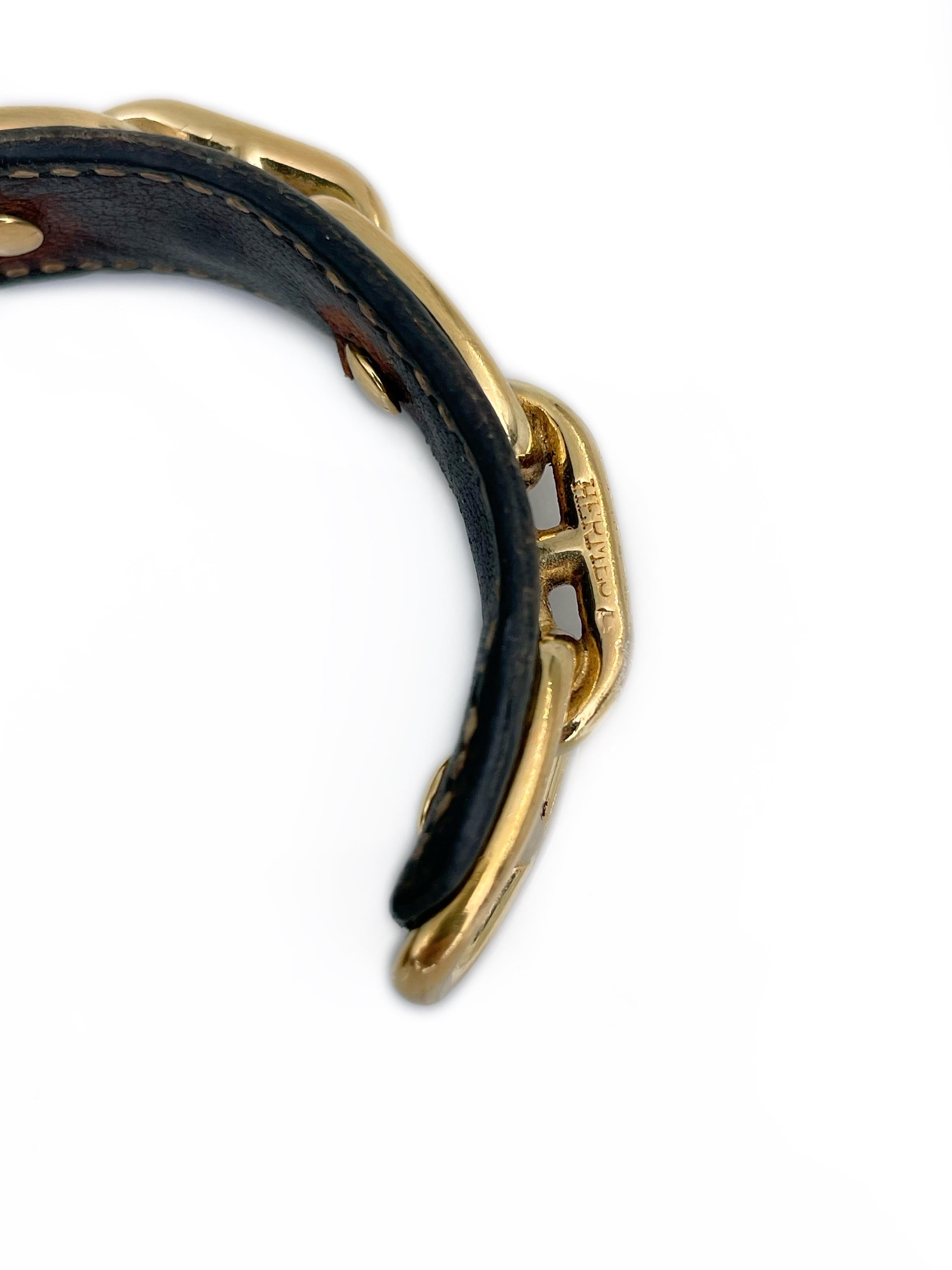 2000er Hermès Paris Goldton Chaine D'Ancre Leder Manschettenarmband 1
