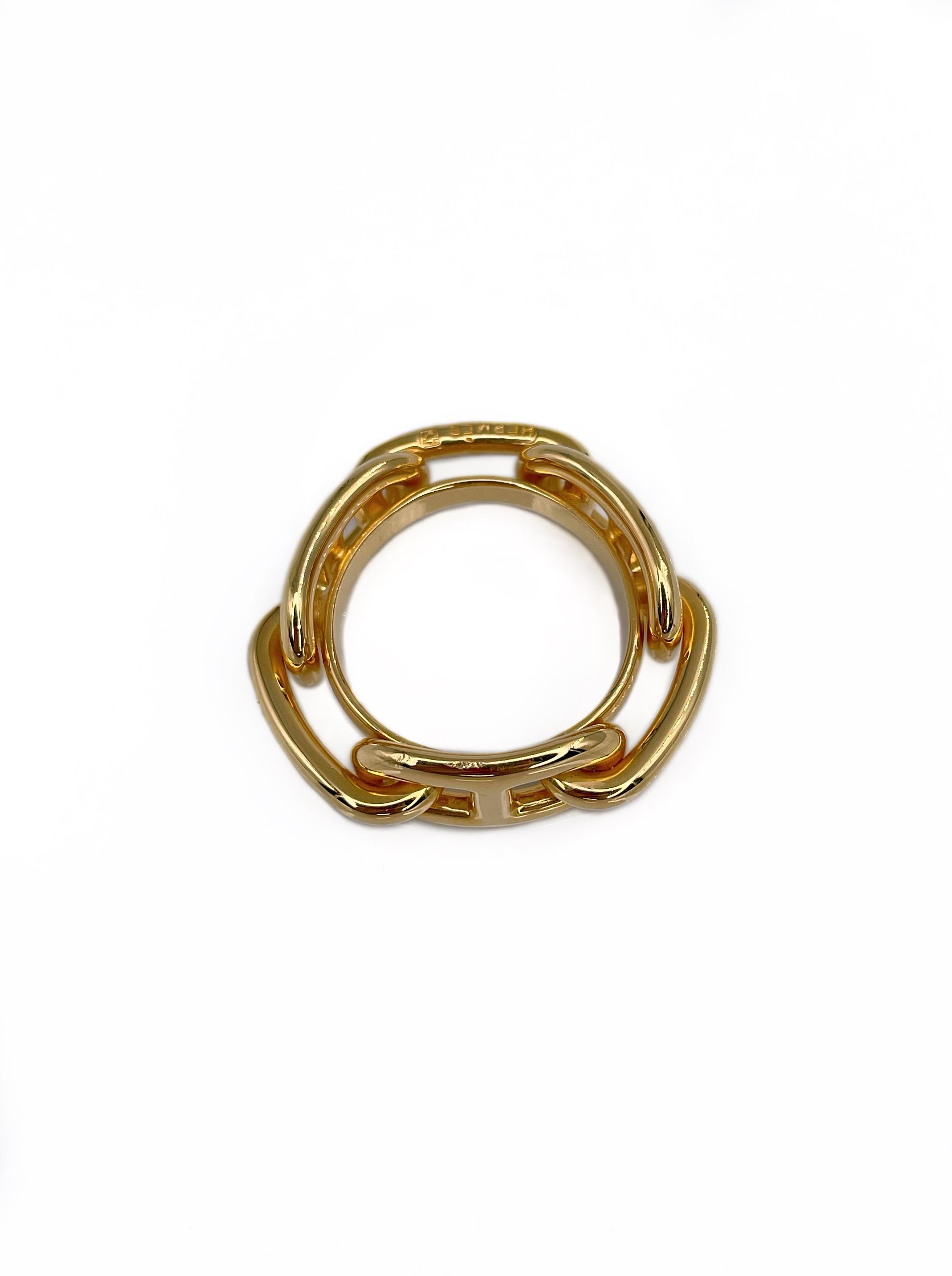 Modern 2000s Hermès Paris Gold Tone Regate Chaine D’Ancre Ring
