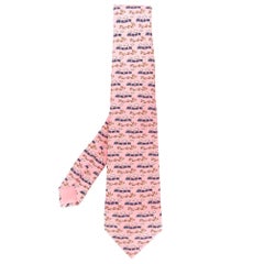 2000s Hermès Pink Seagulls And Toy Trains Print Tie
