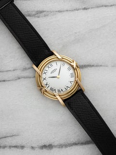 2000er Hermes Band 18K Gelbgold Weißes Römisches Zifferblatt Quarz 33 mm