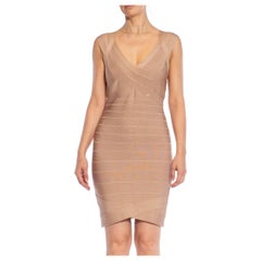 2000S HERVE LEGER Vestito body-con in misto rayon beige