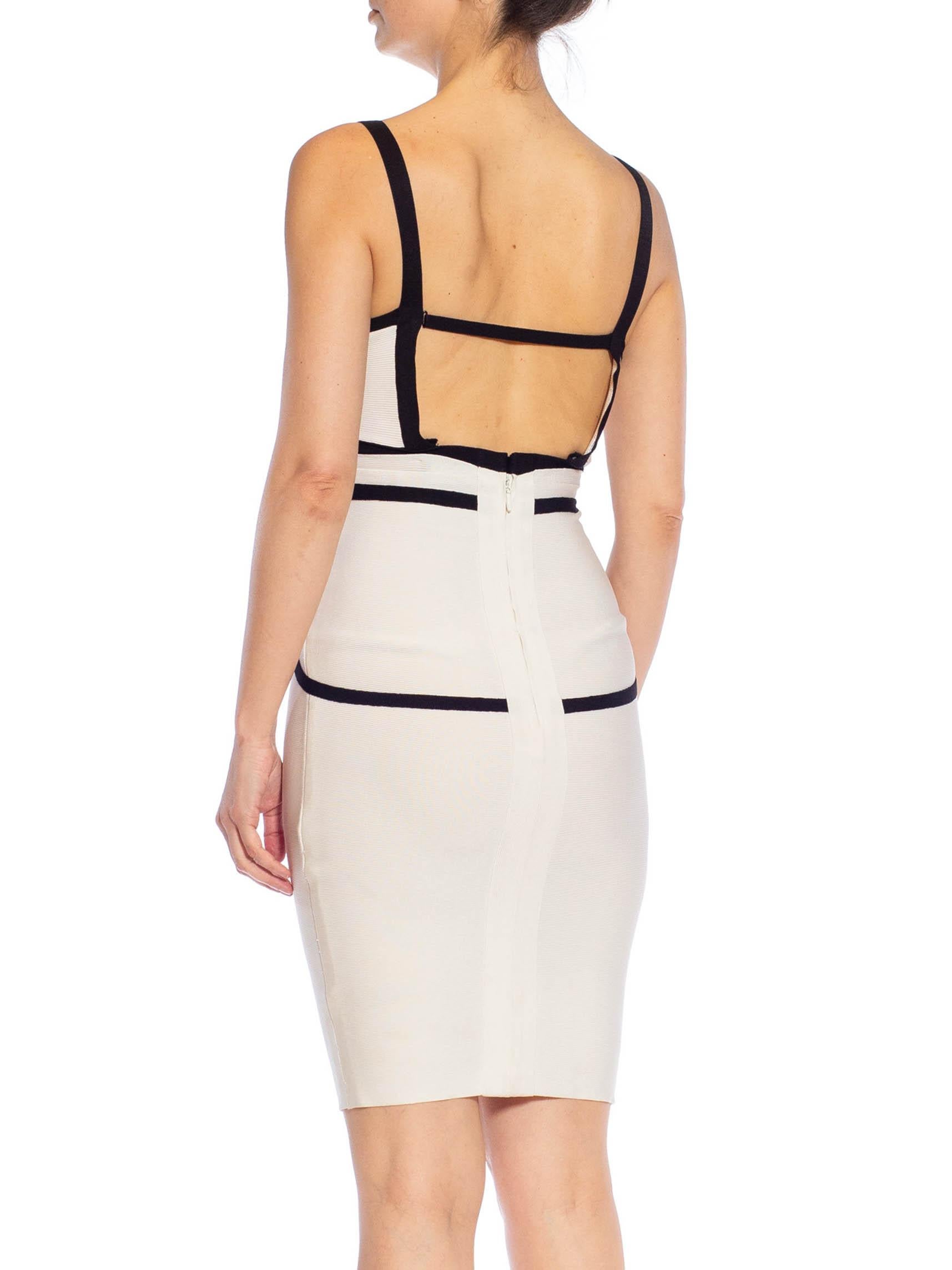 2000S HERVE LEGER Black & White Rayon Lycra Body-Con Dress In Excellent Condition For Sale In New York, NY