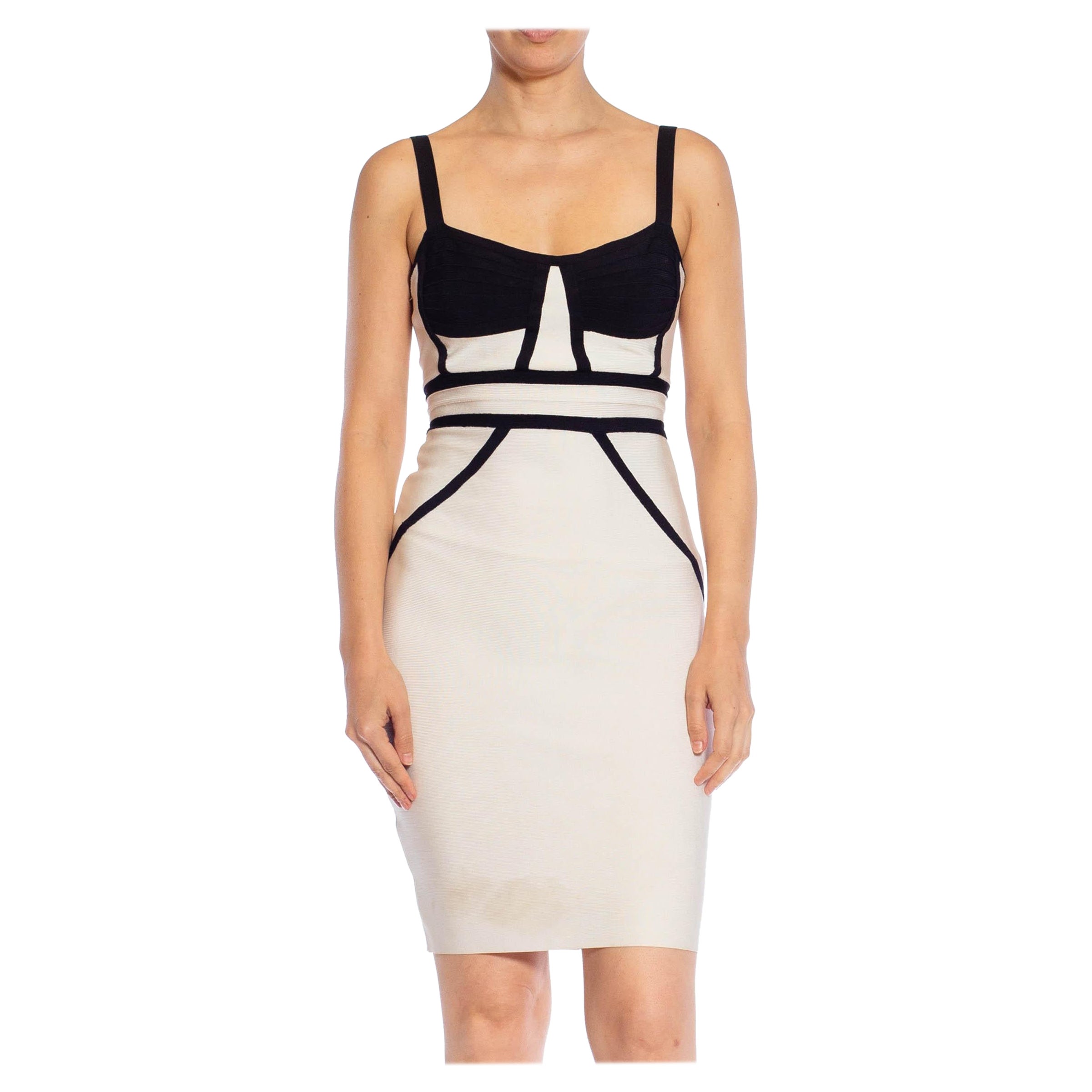 2000S HERVE LEGER Black 
White Rayon Lycra Body-Con Dress