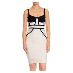 2000S HERVE LEGER Black & White Rayon Lycra Body-Con Dress
