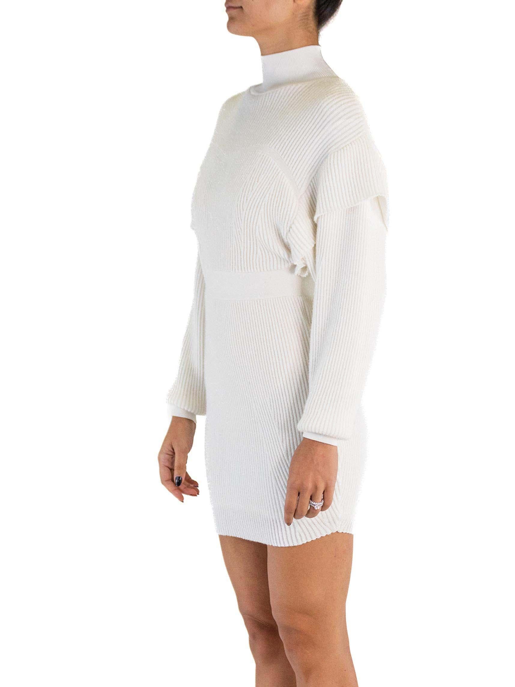 2000S Herve Leger White Bright Rayon Knit Body-Con Sweater Dress In Excellent Condition In New York, NY