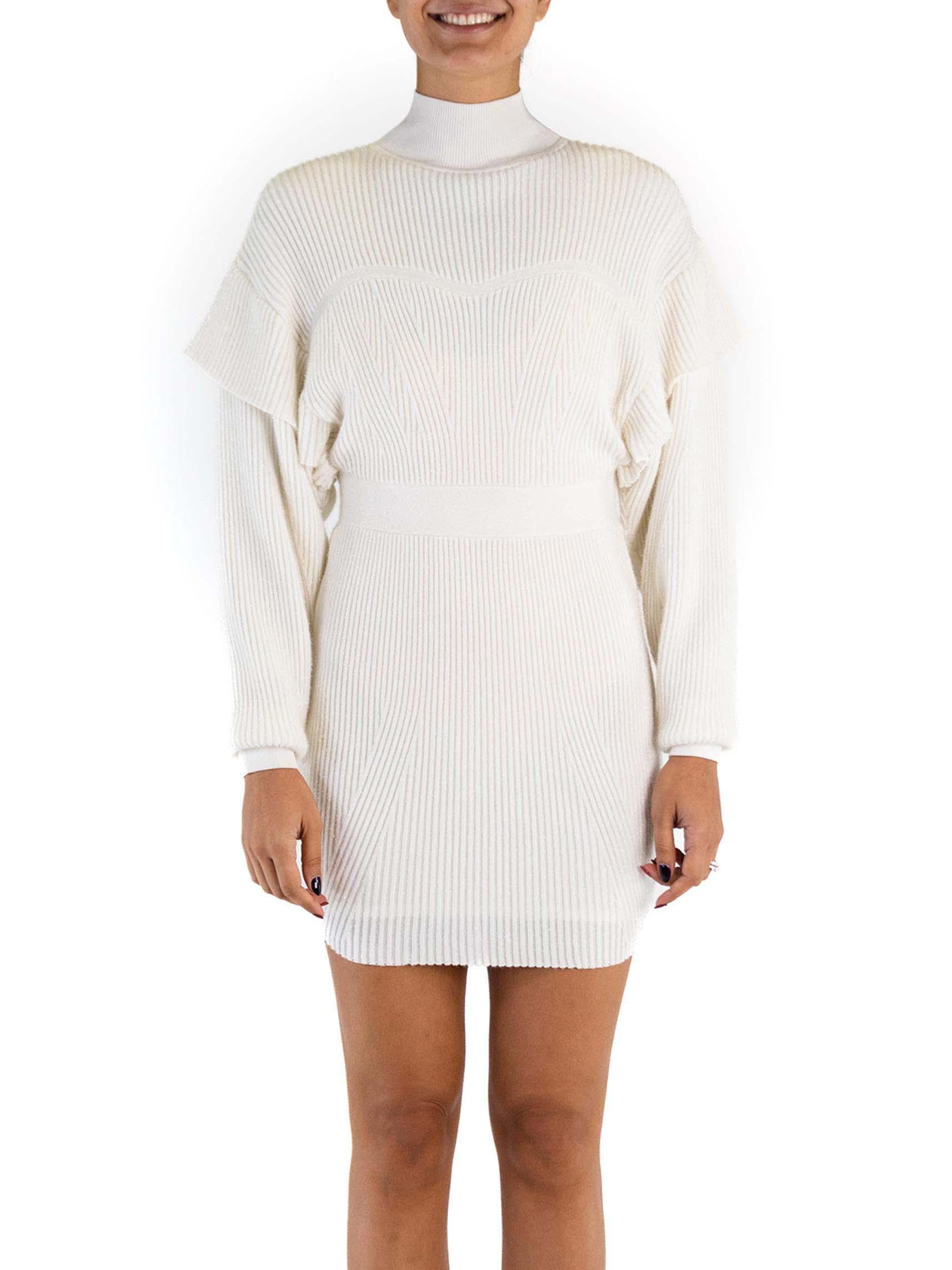 2000S Herve Leger White Bright Rayon Knit Body-Con Sweater Dress 1