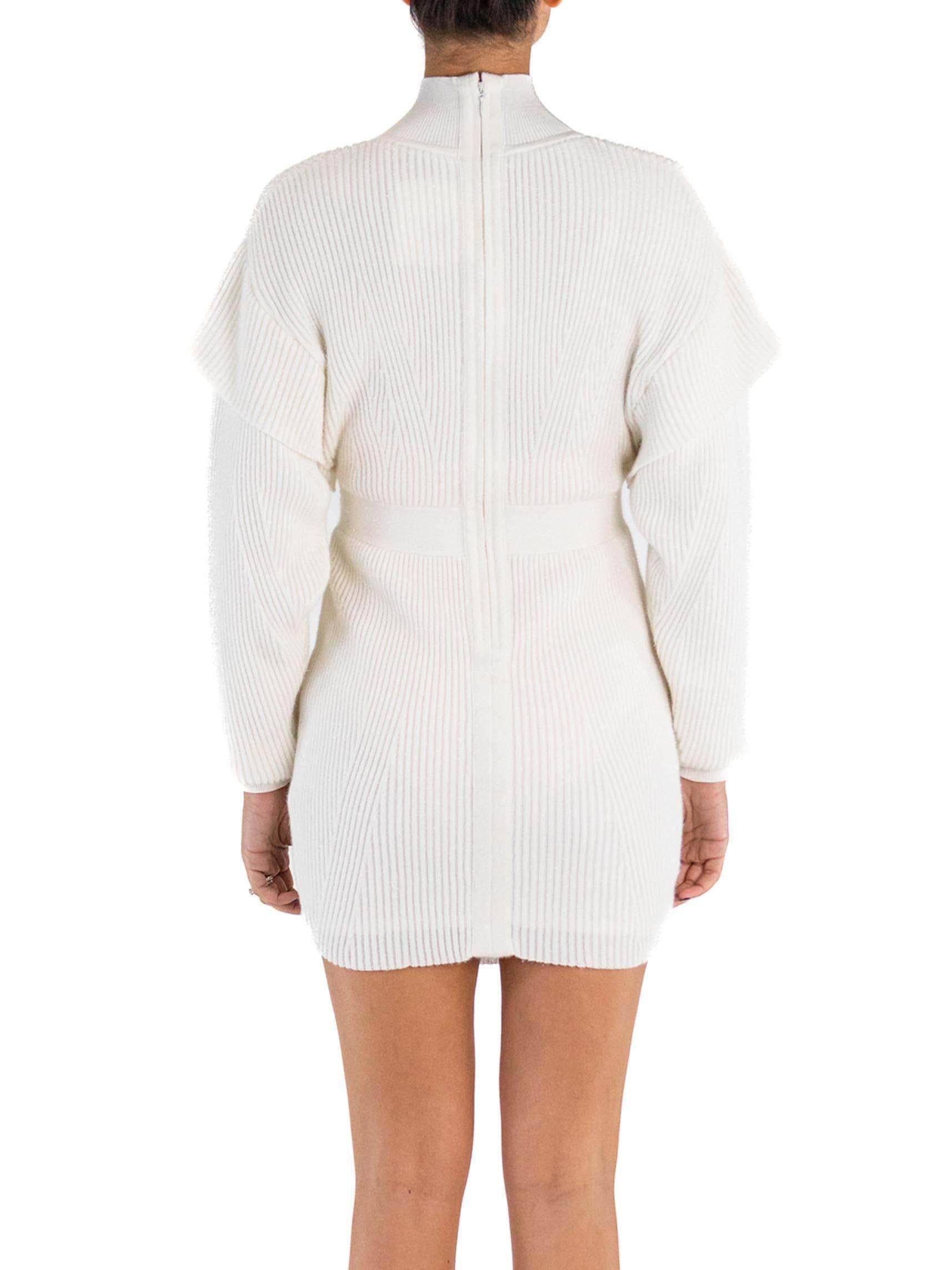 2000S Herve Leger White Bright Rayon Knit Body-Con Sweater Dress 4