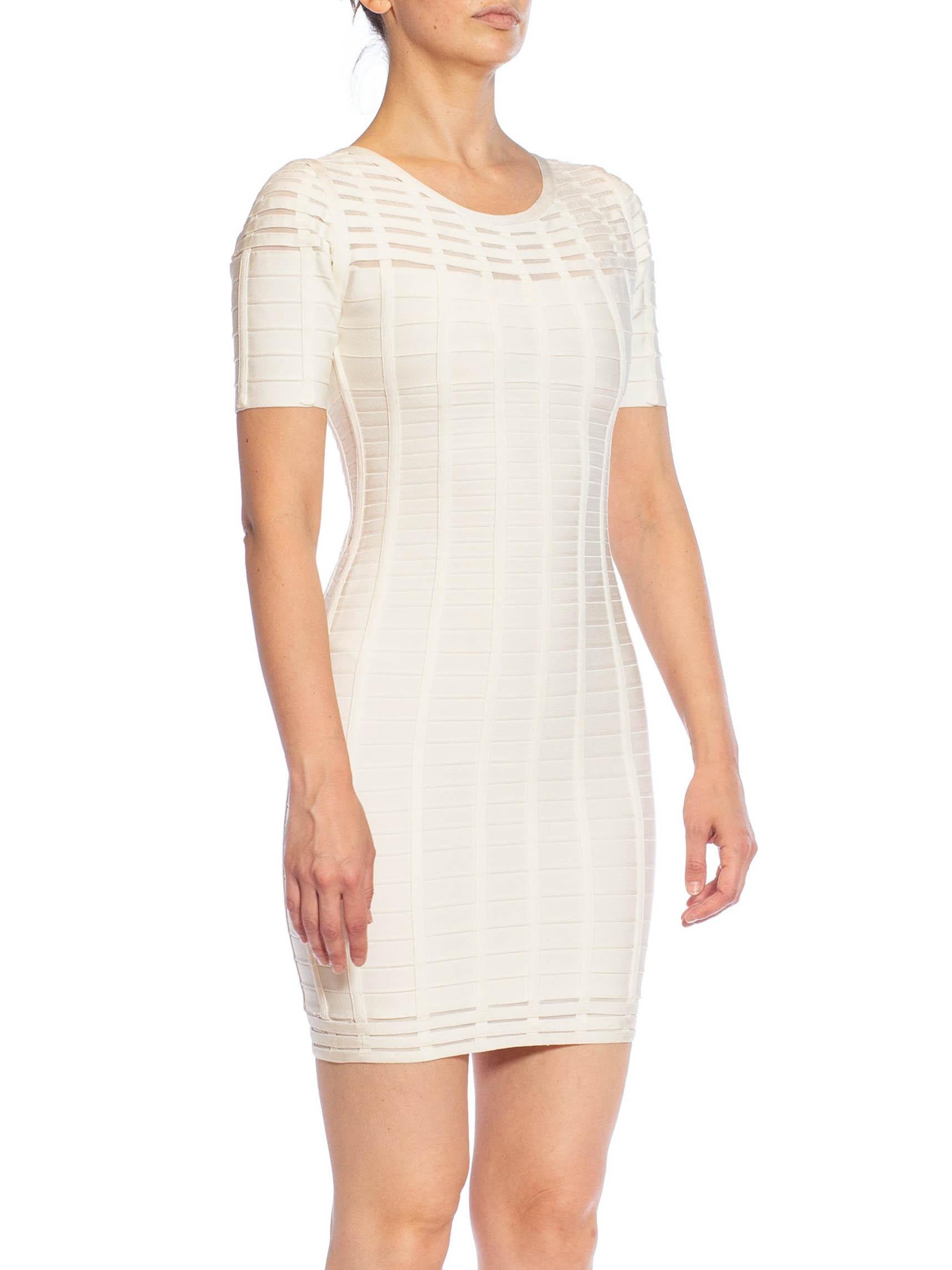 2000S HERVE LEGER White Poly Blend Knit Body-Con Bandage Mini Dress For Sale 1