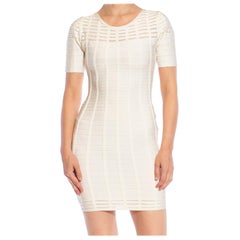 2000S HERVE LEGER Mini Abito Body-Con Bandage in maglia di misto poliestere bianco