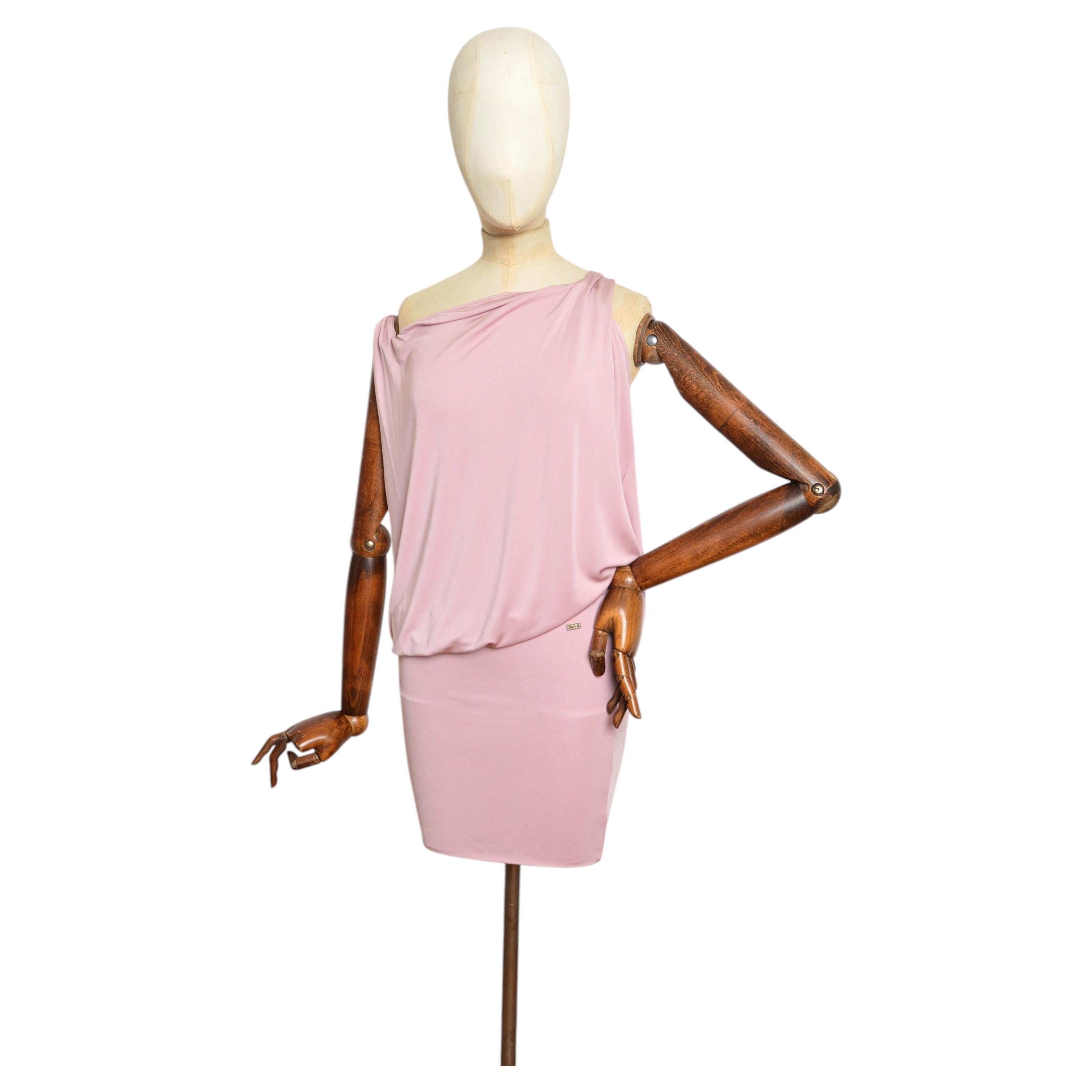 Mini-robe drapée « Y2K » ICEBERG des années 2000, couleur rose poudré vintage