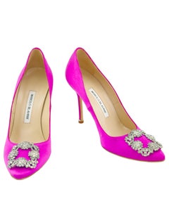 2000's Iconic Manolo Blahnik Hot Pink Satin Hangisi Pumps