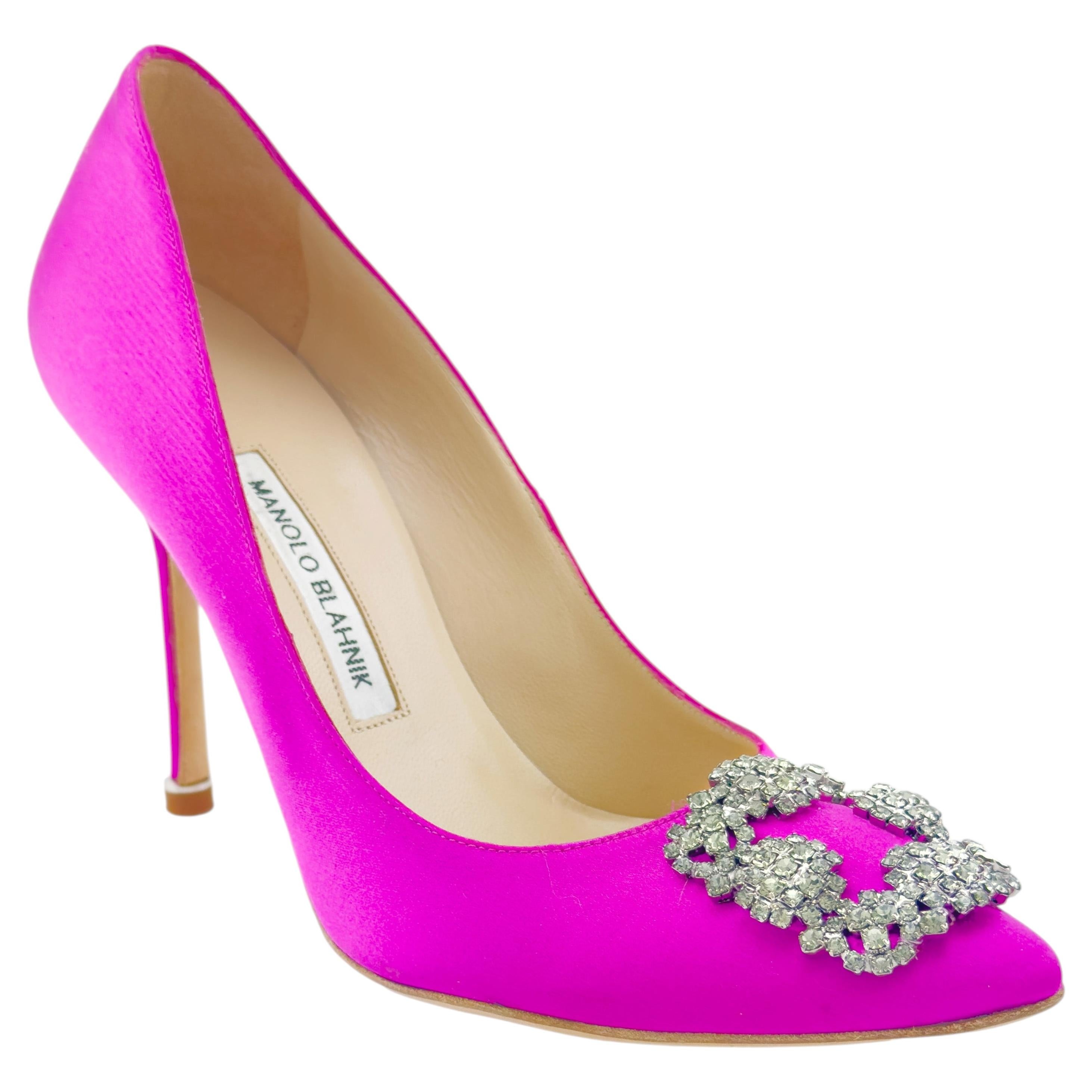 2000's Iconic Manolo Blahnik Hot Pink Satin Hangisi Pumps