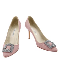 Tacones de 90 mm de las icónicas bombas Hangisi de purpurina rosa de Manolo Blahnik de los años 2000