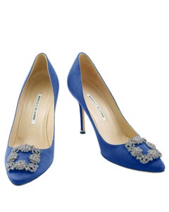 2000's Iconic Manolo Blahnik Royal Blue Satin Hangisi Pumps 105 MM