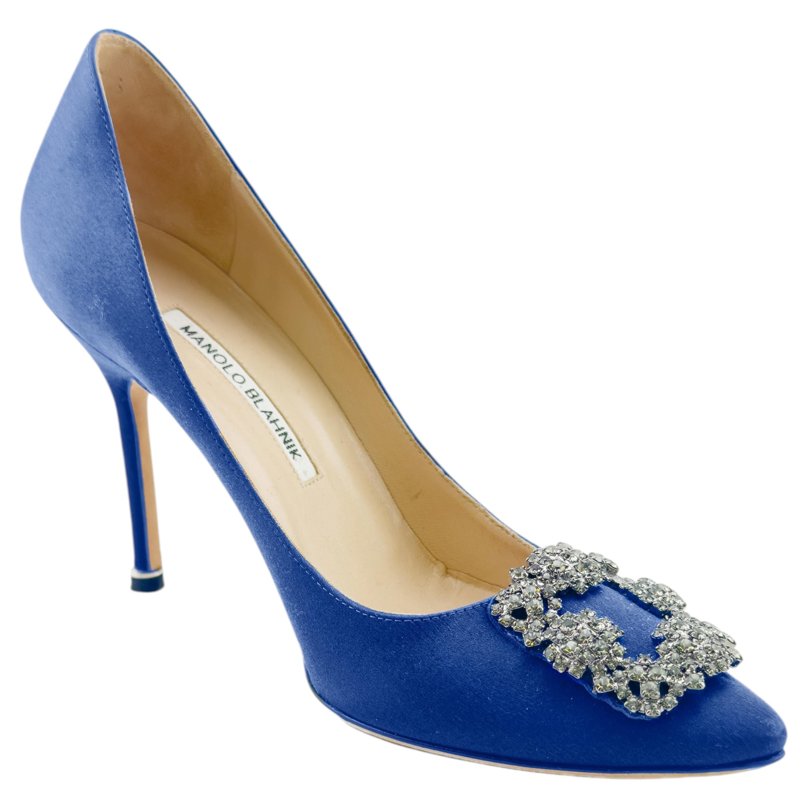 2000's Iconic Manolo Blahnik Königsblau Satin Hangisi Pumps 105 MM