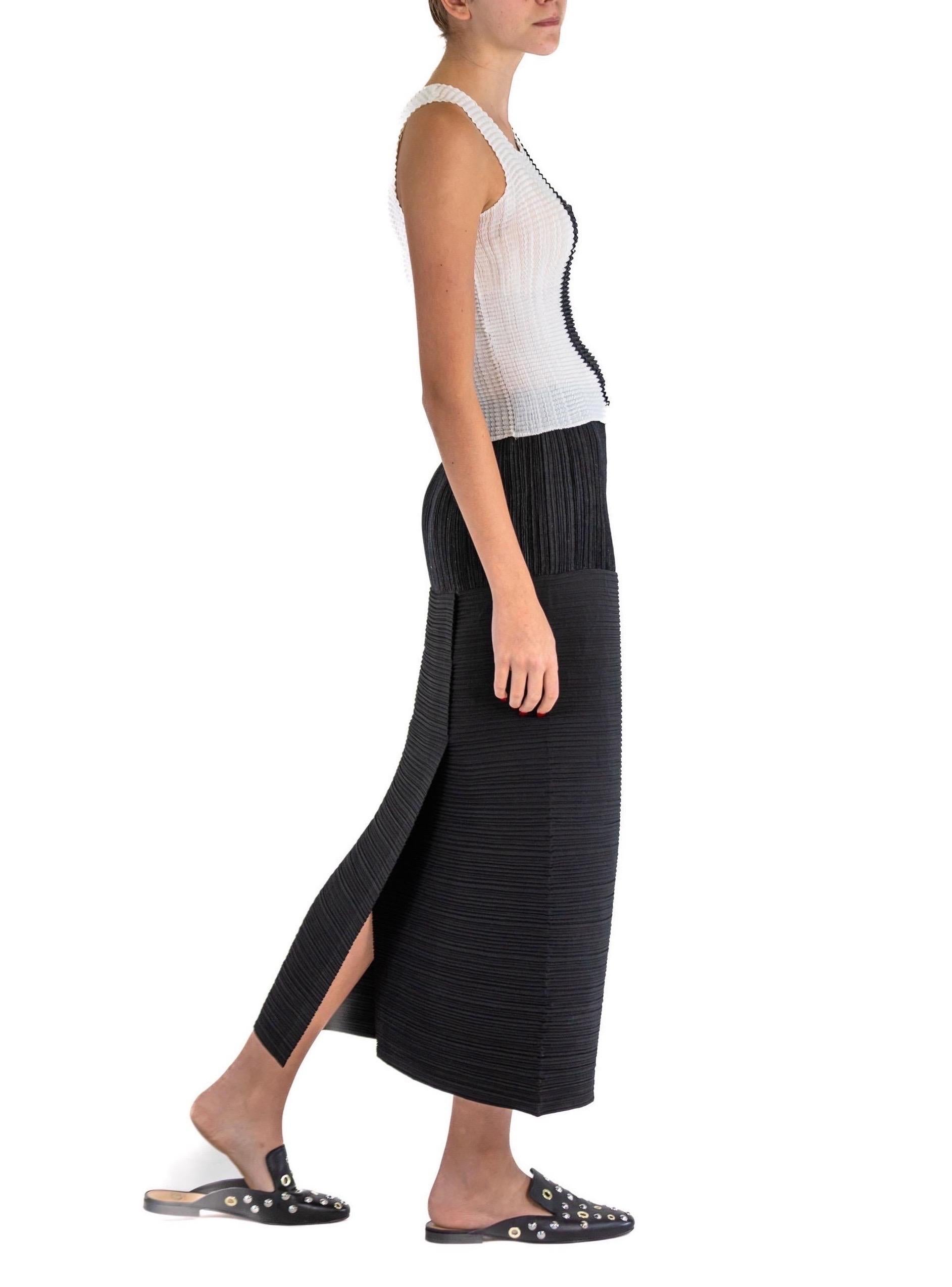 Women's or Men's 2000S ISSEY MIYAKE Black & White Polyester Double Pleated Tank Top Velvet Skirt For Sale