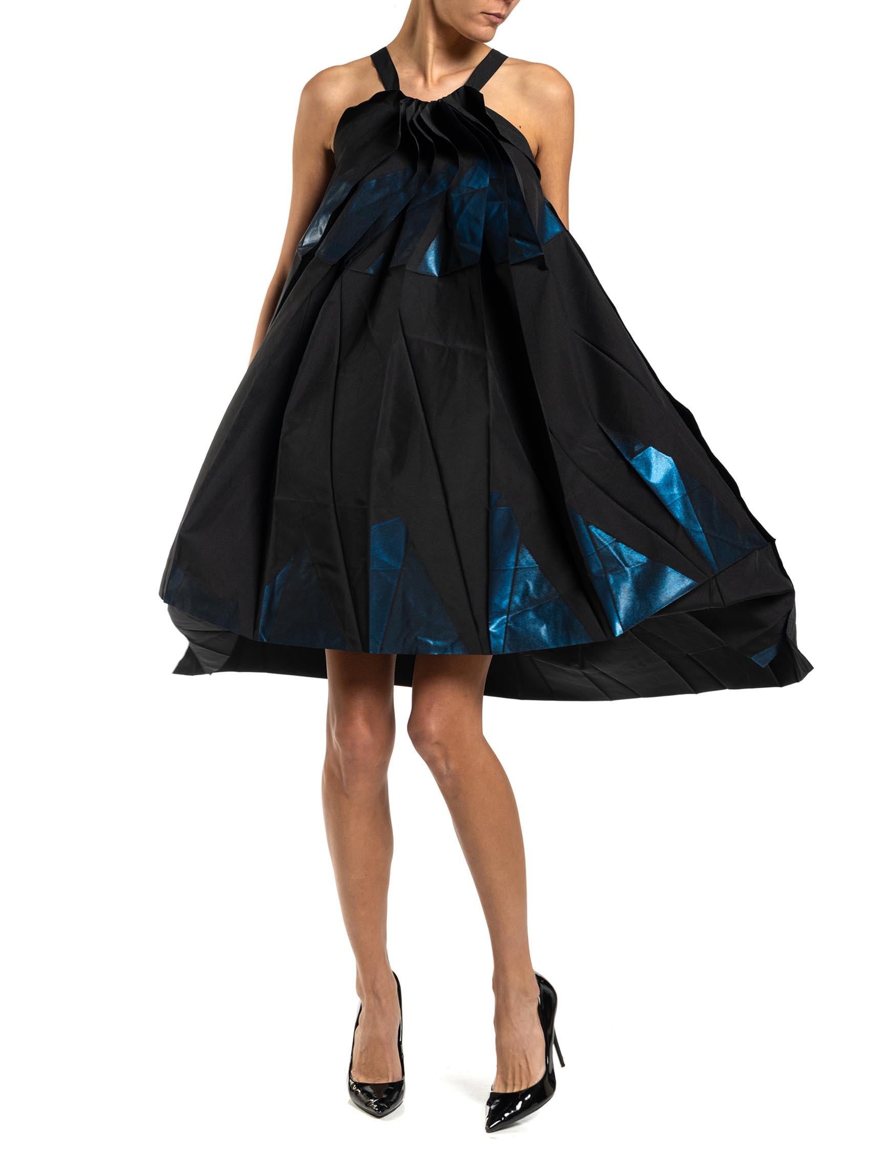 2000S ISSEY MIYAKE Blue & Black Metallic Polyester 132 5 Avant Garde Art Dress For Sale 6