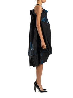 2000S ISSEY MIYAKE Blue & Black Metallic Polyester 132 5 Avant Garde Art Dress