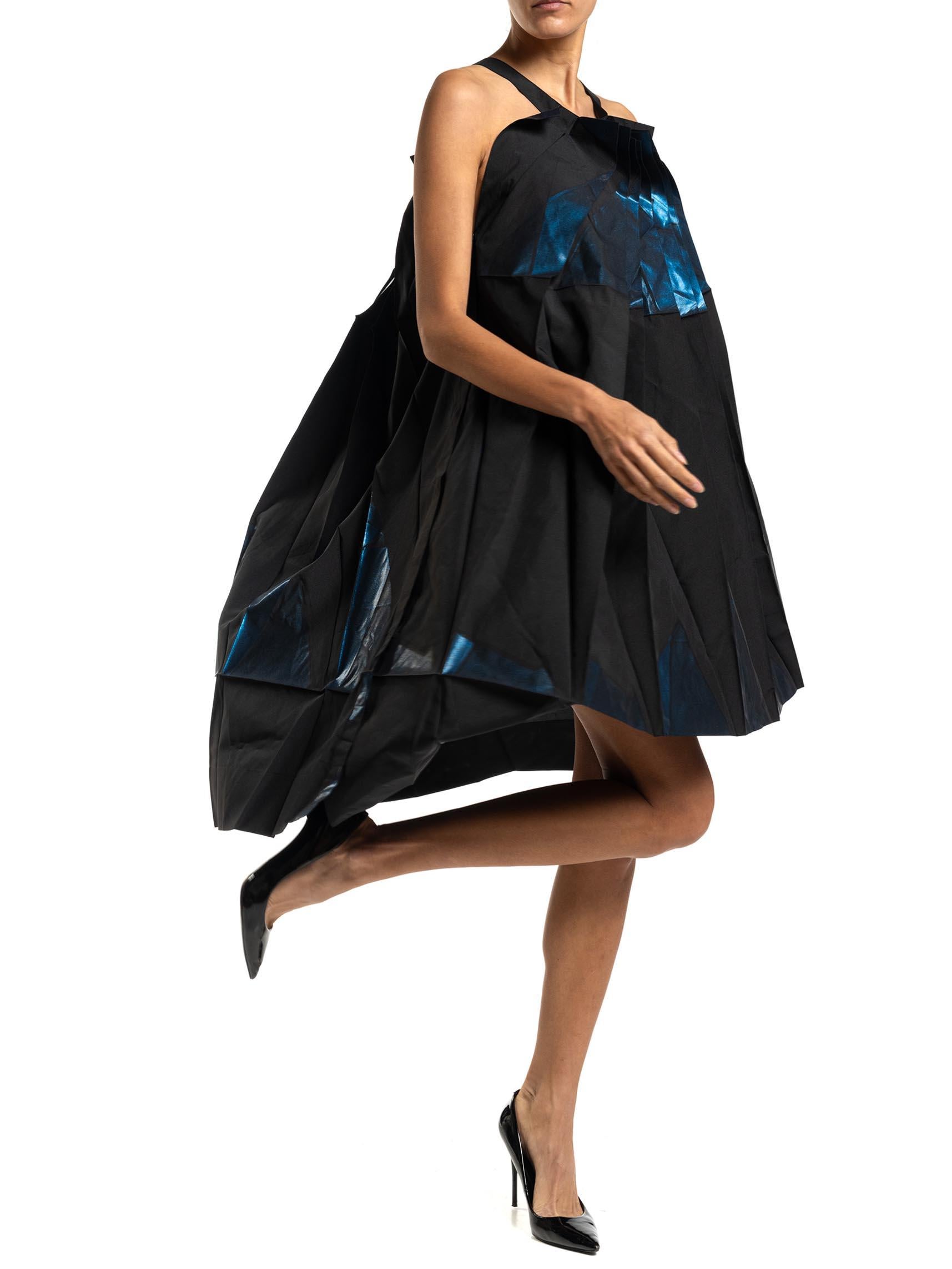 Women's 2000S ISSEY MIYAKE Blue & Black Metallic Polyester 132 5 Avant Garde Art Dress For Sale