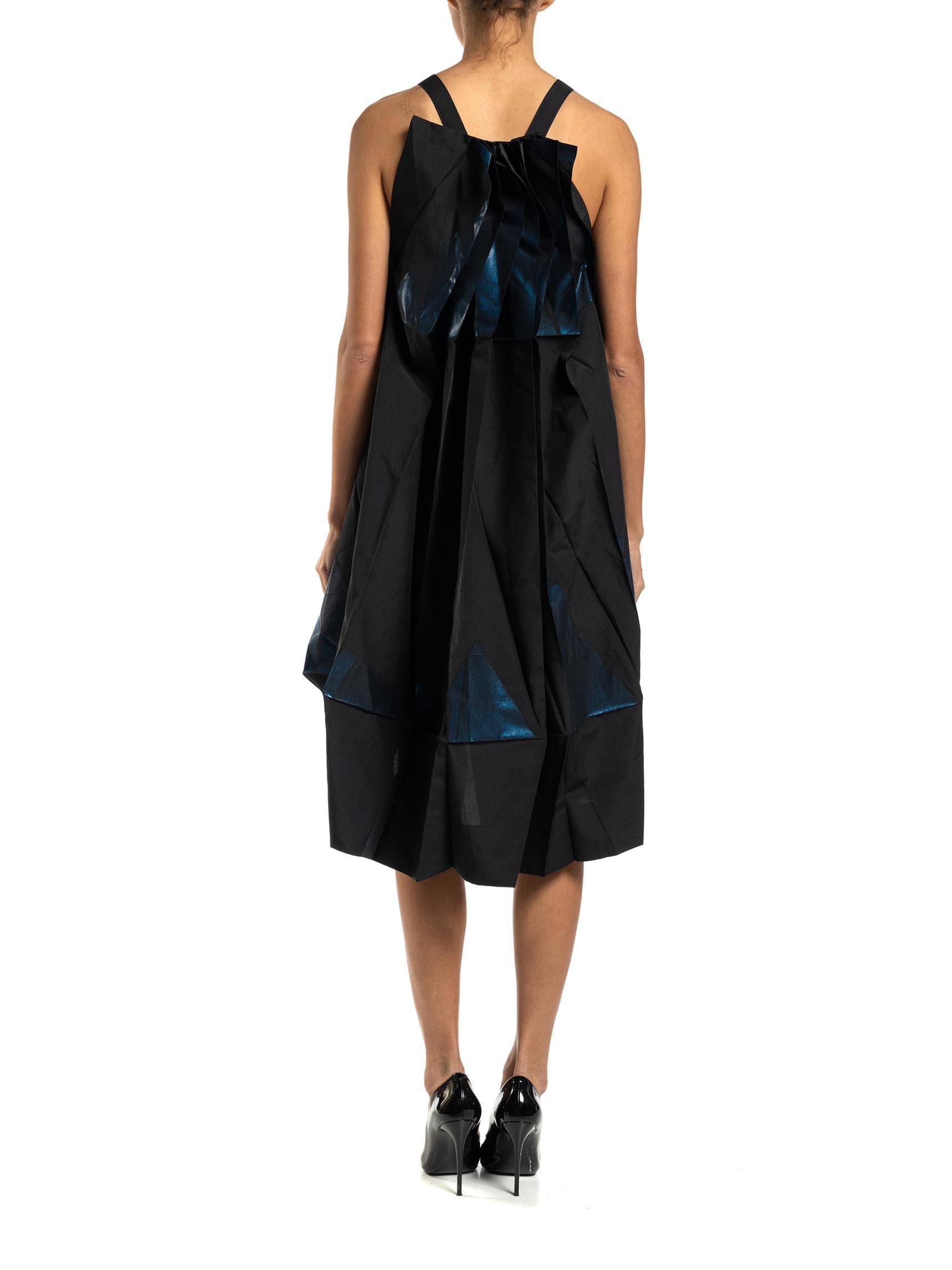 2000S ISSEY MIYAKE Blue & Black Metallic Polyester 132 5 Avant Garde Art Dress For Sale 1