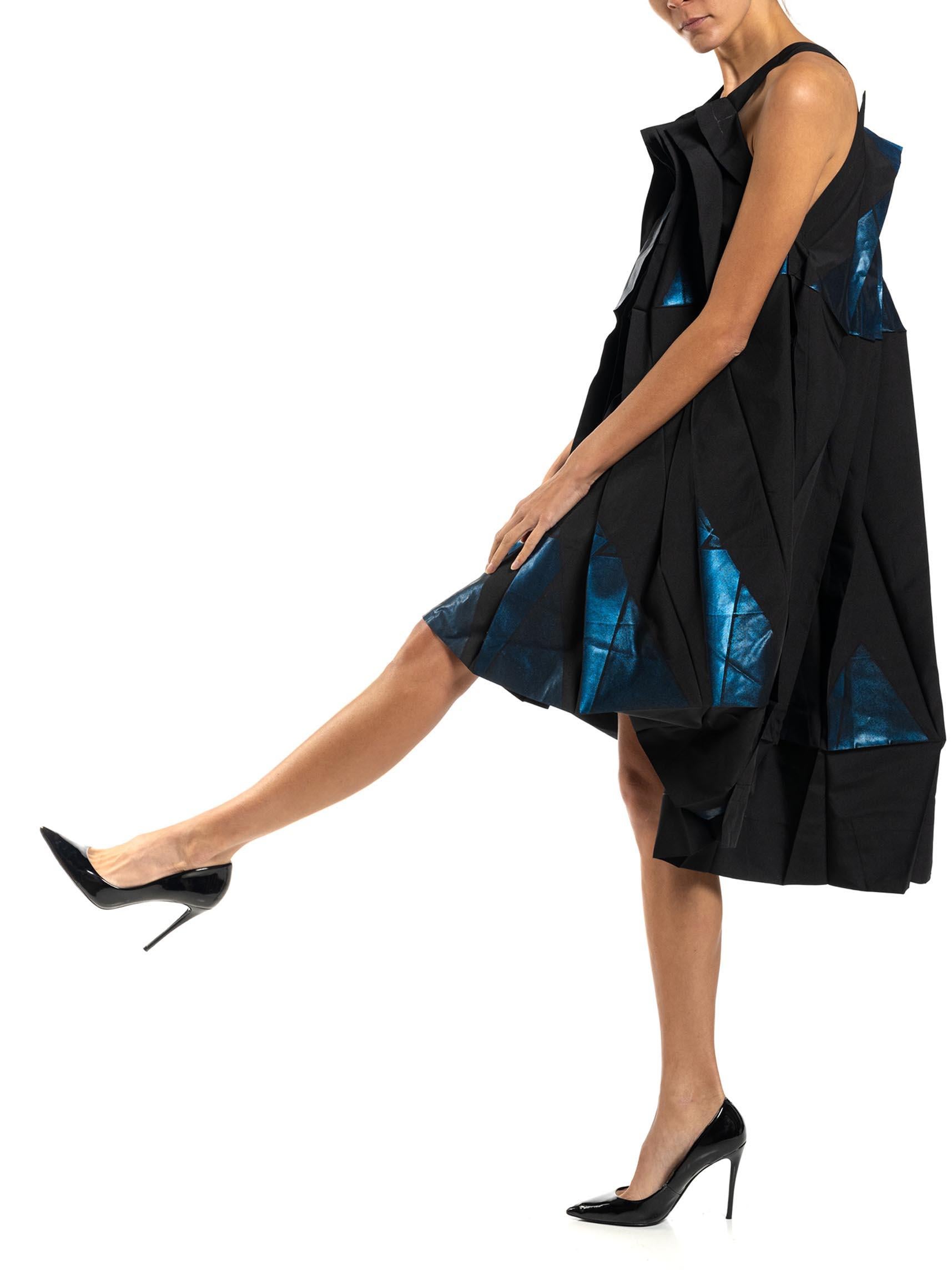 2000S ISSEY MIYAKE Blue & Black Metallic Polyester 132 5 Avant Garde Art Dress For Sale 2