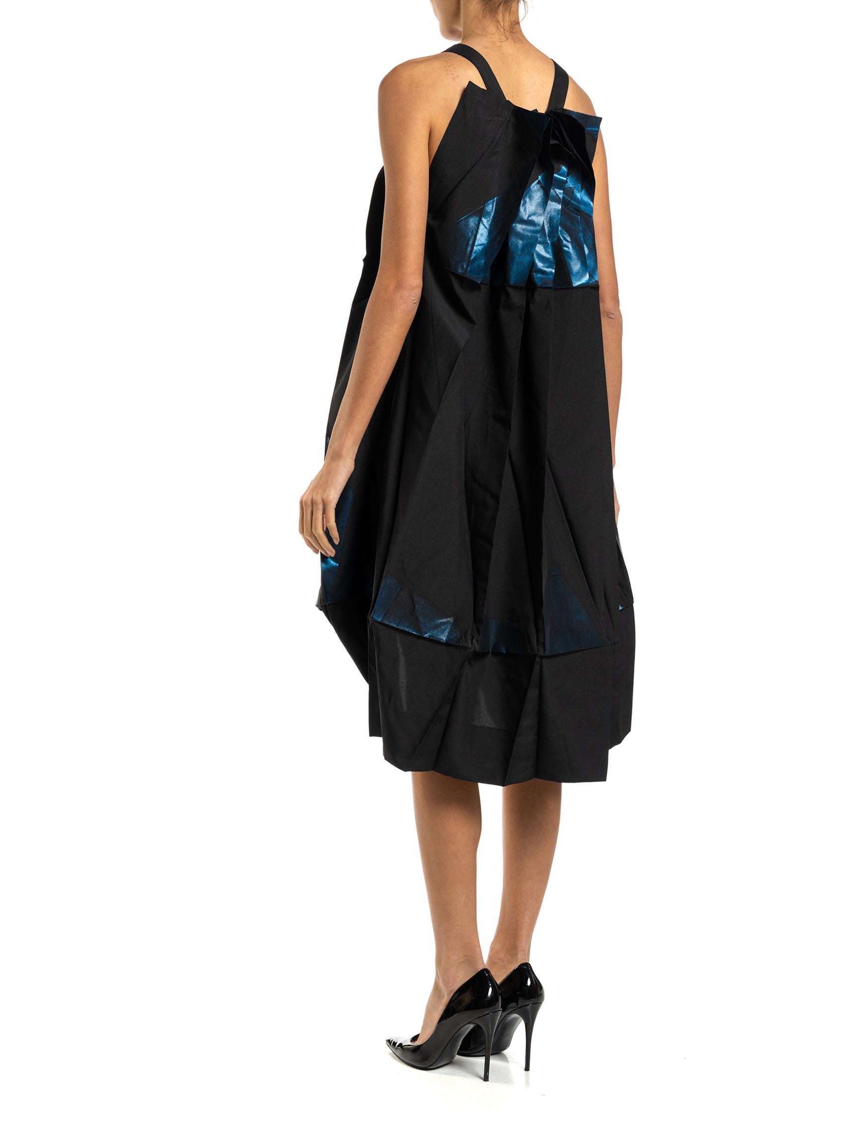 2000S ISSEY MIYAKE Blue & Black Metallic Polyester 132 5 Avant Garde Art Dress For Sale 3