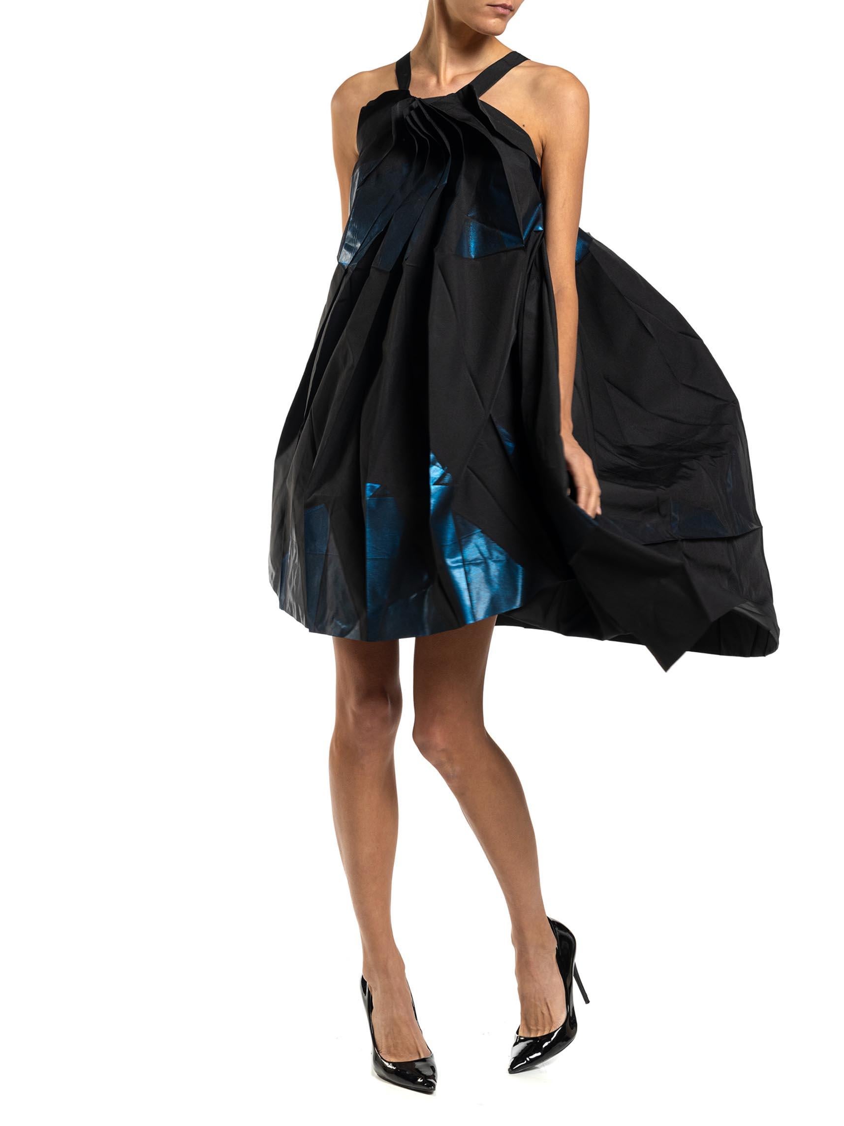 2000S ISSEY MIYAKE Blue & Black Metallic Polyester 132 5 Avant Garde Art Dress For Sale 4