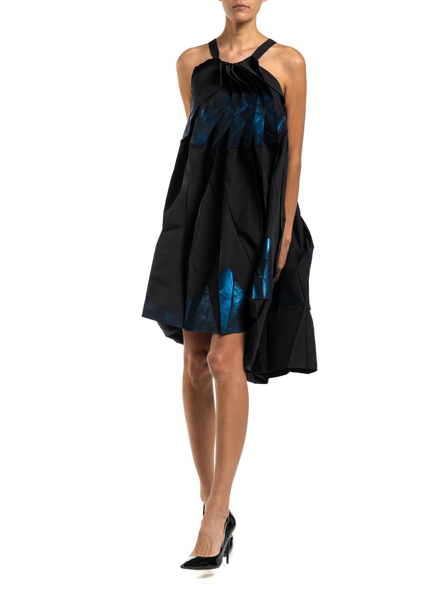 2000S ISSEY MIYAKE Blue & Black Metallic Polyester 132 5 Avant Garde Art Dress For Sale 5
